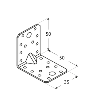 Планка ъглова усилена двойно оребрена 50х50х35х2 мм, 90 °, KPL5